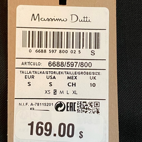 NWT. Massimo Dutti Black Wool Blend Midi Dress with Gathered Side. Size S. - Picture 8 of 11